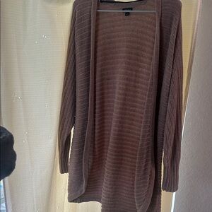 Brown Ribbed Open-Front Sweater